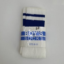VTG 1980s White/Blue Striped Tube Socks 9-11 NOS Acrylic Nylon Boys