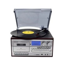 Retro Vinyl Turntable with Bluetooth Speaker, USB Drive, and Radio All-in-One