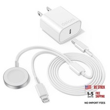 Upgraded USB C Charger for Apple Watch, 2 in 1 Phone 6FT 2 in 1 Watch L white
