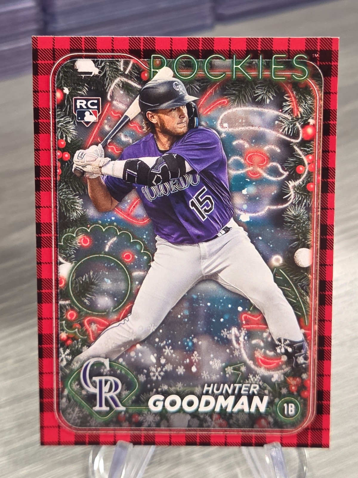 Hunter Goodman 2024 Topps Holiday Red Plaid Rookie #H178 Colorado Rockies RC