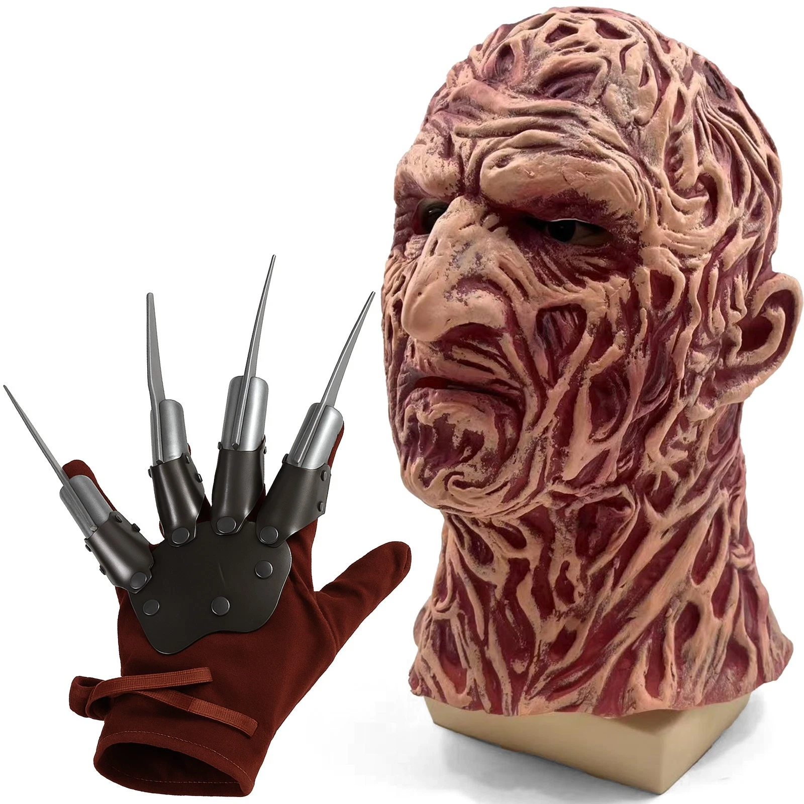 Freddy Krueger Latex Mask & Claw Glove Costume Halloween Nightmare Killer Outfit