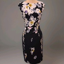 Lauren Ralph Lauren Dress Size 6P Womens Sleeveless Black Floral Stretch Ruched