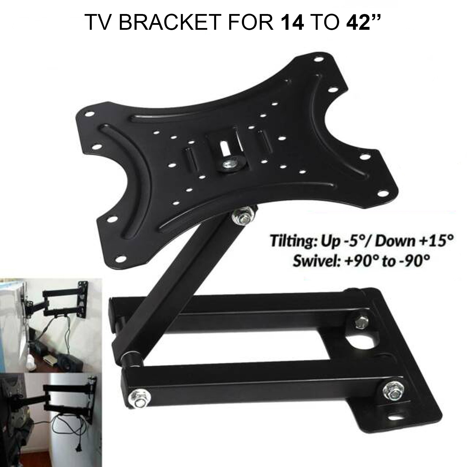 Tilt TV Wall Bracket Mount Slim Swivel Plasma LCD LED For 14 23 26 32 37 40 42TV
