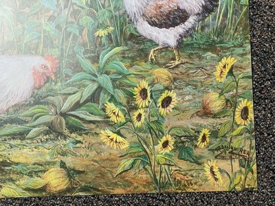 Vintage Lot 3 Marilyn Rea Print Chickens Roosters Hens Nature Farm