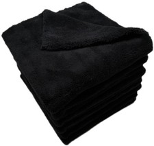 Plush Edgeless Microfiber Towel for Car 16x16 Inch Black 500 GSM 6 Pack