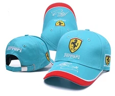 F1 Ferrari Team Men's Casual Sports Curved Brim Adjustable Baseball Cap Blue