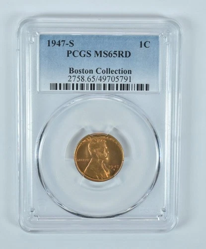 1947-S Lincoln Wheat Cent Boston Collection MS65 RD PCGS Blue Label *3077