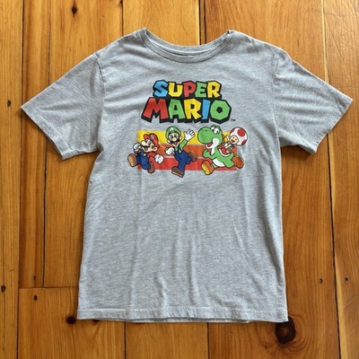 Super Mario T-Shirt Youth 2XL (18) Gray Nintendo Graphic Tee Mario Luigi Yoshi