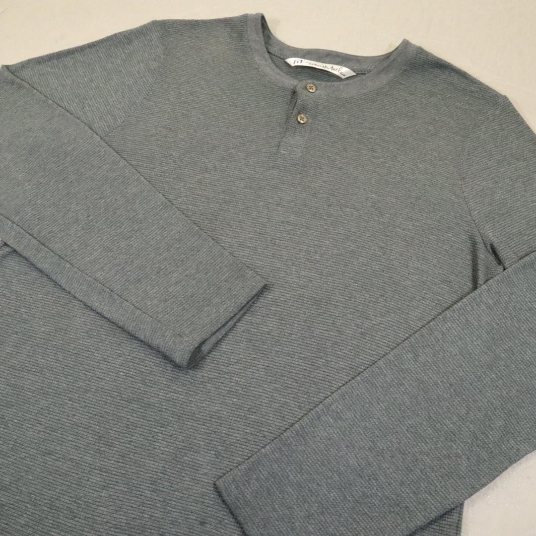 Travis Mathew Henley Shirt Mens Medium Gray Thermal Waffle Knit Long Sleeve