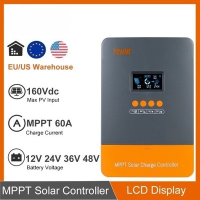 MPPT Solar Charge Controller 60A 12V/24V/36V/48V Auto LCD Display Solar Panel