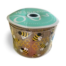 Bumble Bees and Honeycombs Ribbon, 2.5 X. 10 Inches Wide, Wired Edge,