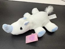 Vintage 1998 Precious Moments Tender Tails White Blue Rhino Plush Bean Bag Tag