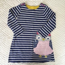 Mini Boden Girls Size 4-5Y Navy Stripe Owl Applique Long Sleeve Dress Cotton
