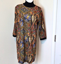 Zara Basic Women’s Shift Dress M Multicolor Paisley 3/4 Sleeve Knee Round Neck