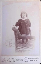 Cabinet Card Girl & Wicker Chair Utica NY Studio 1880s/1890s A E Waters