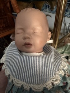 Beige Baby Doll Head Replacement w/ Maker Mark, Sleeping Eyes
