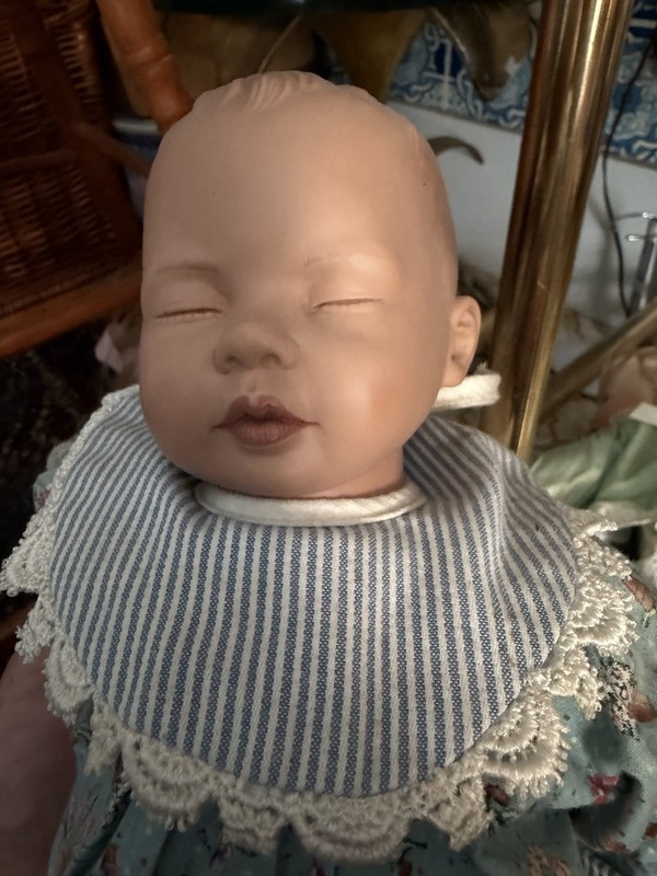 Beige Baby Doll Head Replacement w/ Maker Mark, Sleeping Eyes