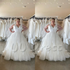 Plus Size Wedding Dresses Off Shoulder A Line Sweep Train Tulle Bridal Gowns