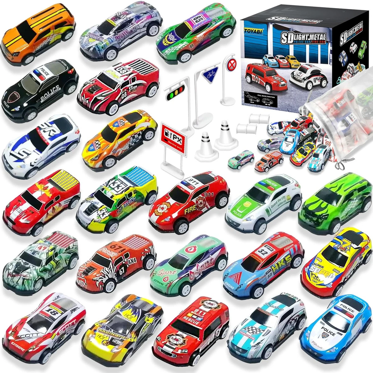 12 Macchinine Cars Per Bambini - Set Auto Da Corsa Lightning - 1:64 - Giocattoli Per Bambini 3+ Anni - 2