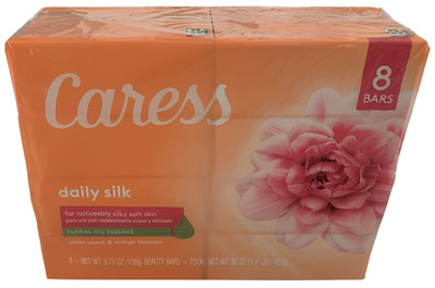 Caress 8 pk Daily Silk Bar Soap White Peach & Orange Blossom Floral Oil Essence