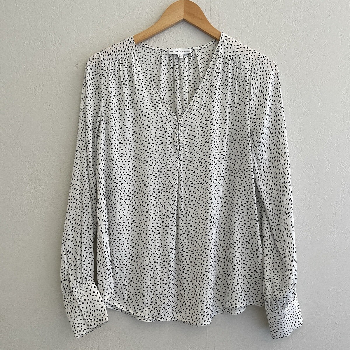 Maison d'Amelie Blouse Top Womens Small White Spotted Button