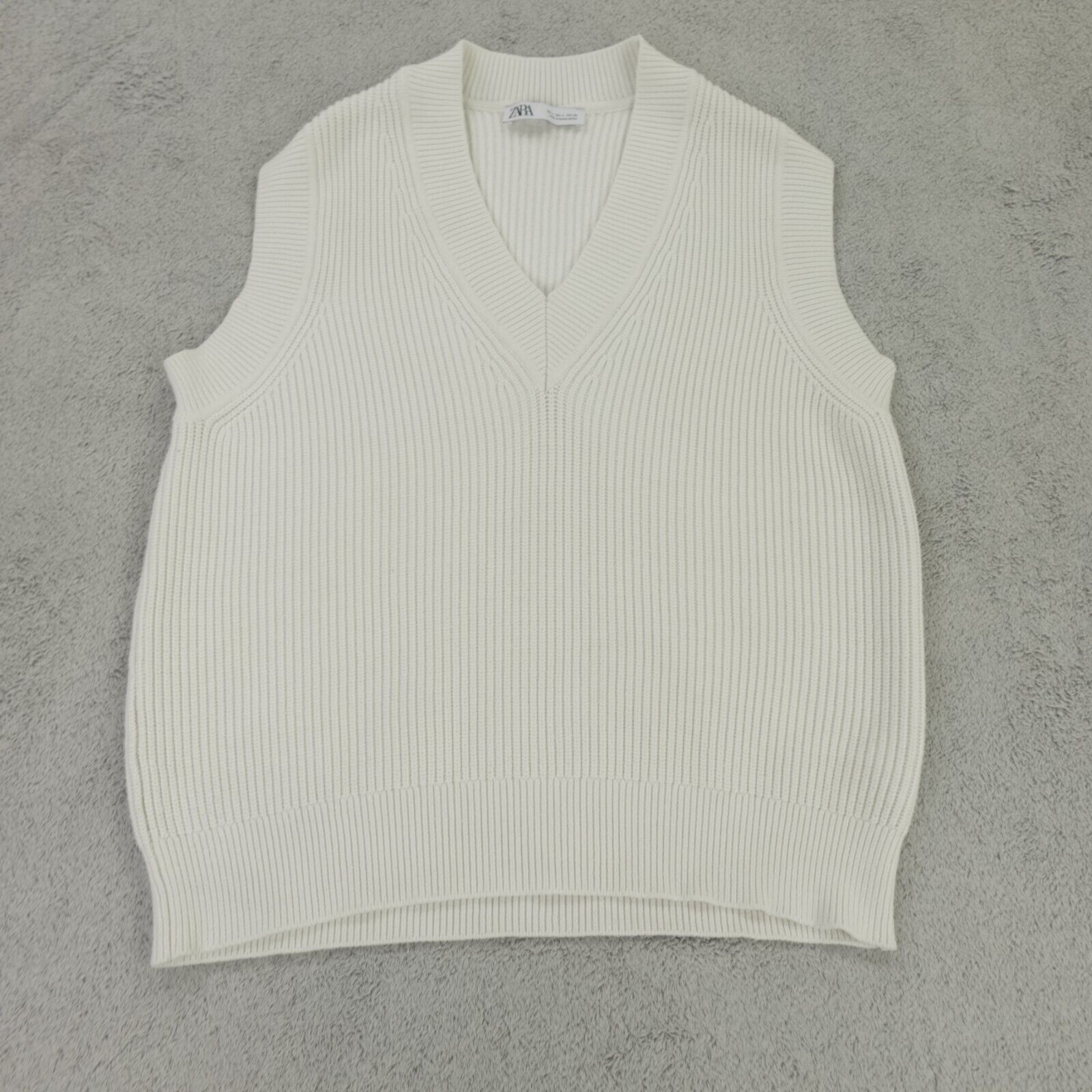 Zara Sweater Vest Womens Small White Ribbed Knit Oversize