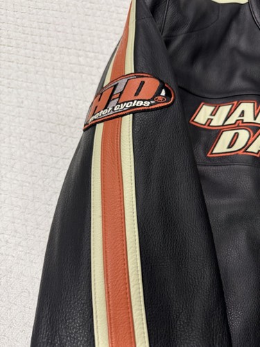 Harley Davidson Men's TORQUE Black Leather Jacket Orange Stripe sz XL 98114-06VM - Picture 14 of 23
