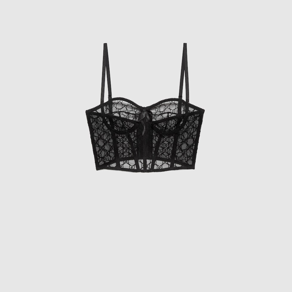 Gucci GG Embroidered Black Sheer Tulle Bralette / Top Size
