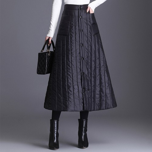 Womens Thick Puffer Long Skirt Quilted Padded A-Line Outdoor Winter Midi Dress