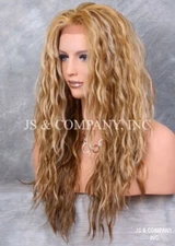 Human hair Blend HEAT OK Full Lace Front Wig Wavy Long NGFT Blonde mix 2216