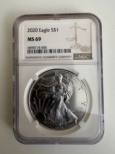 AMERICAN SILVER EAGLE 2020 $1 COIN NGC GRADED 1 OZ - MS 69
