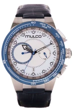 Mulco Quartz Movement Men's Silver Blue Dial Leather Band Watch MW3-16106-141