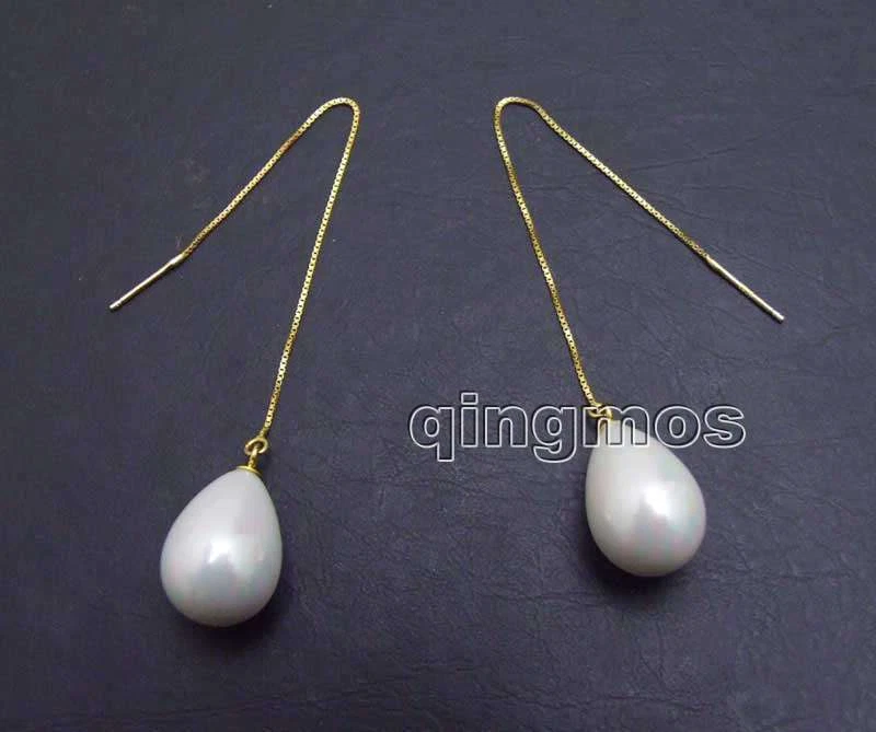 12*16mm Gota Blanco Mar Concha Perla Oro-Color Plata s925 Pendiente Línea Oreja-ea652 Foto 2 de 4