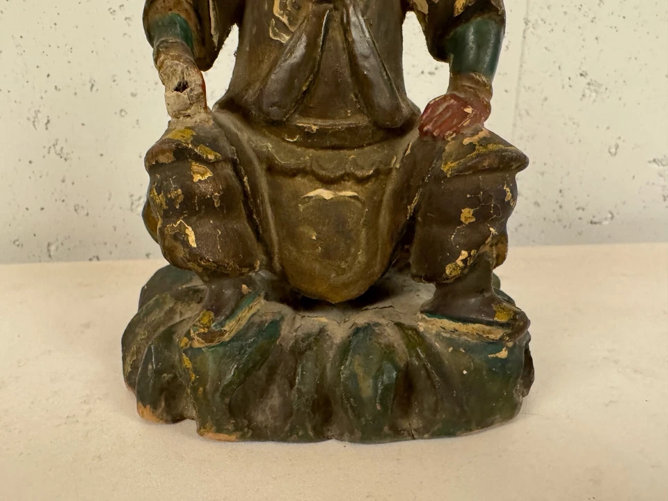 Antigua estatua china o japonesa policromada pintada madera tallada estatuilla hombre Foto 4 de 4