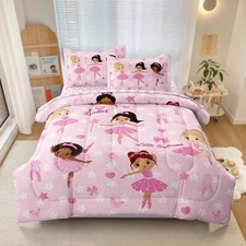 Full Bedding Set for Girls Kids 5 Pieces Comforter Sets Bed in a Bag Pink Flo...