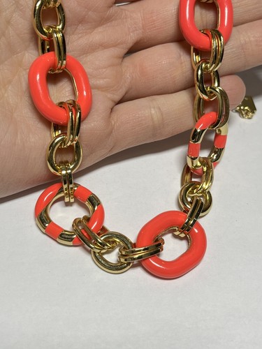 Kate Spade Hot Pink Enamel Goldtone Paperclip Chain Chunky Necklace OO931 - Picture 3 of 6