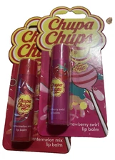 Chupa Chups Lip Balm 2 Packages Watermelon & Strawberry Flavors