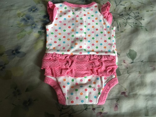 Carter's one piece pink white green teal ruffles NB - Picture 2 of 3