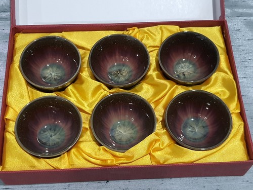 Japanese/Chinese Porcelain Tea Cups Or Sake Cups Boxed Set Of 6 - Picture 3 of 9