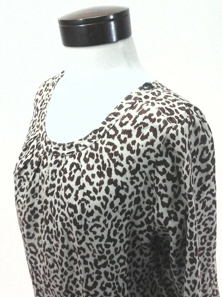 Blusa JCREW Tessa Leopardo 100% Lino Beige Marrón Estampado Animal Para Mujer 12 Ajustes L