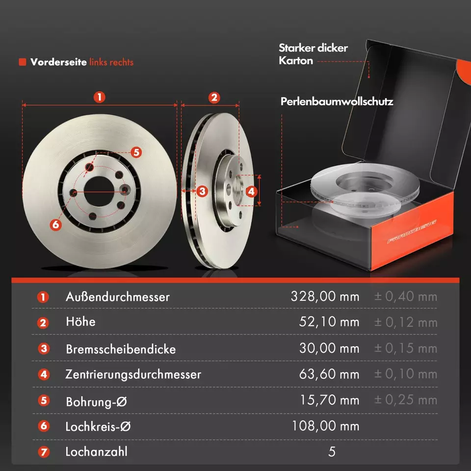 Bremsscheiben Belüftet Bremsbeläge Vorne Ø328mm für Volvo XC60 156 2.0-3.2L - Bild 2 von 4