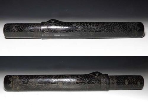 Pipecase Netsuke Inro Sagemono Era Meiji Antiguo Japonés Crisantemo Negro - Imagen 4 de 8