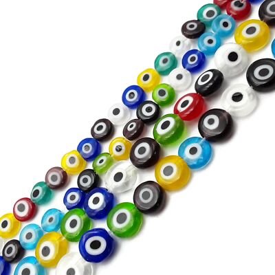 Multi-Color Evil Eye Glass Coin Discs Beads Size 6mm 8mm 10mm 15.5'' Strand