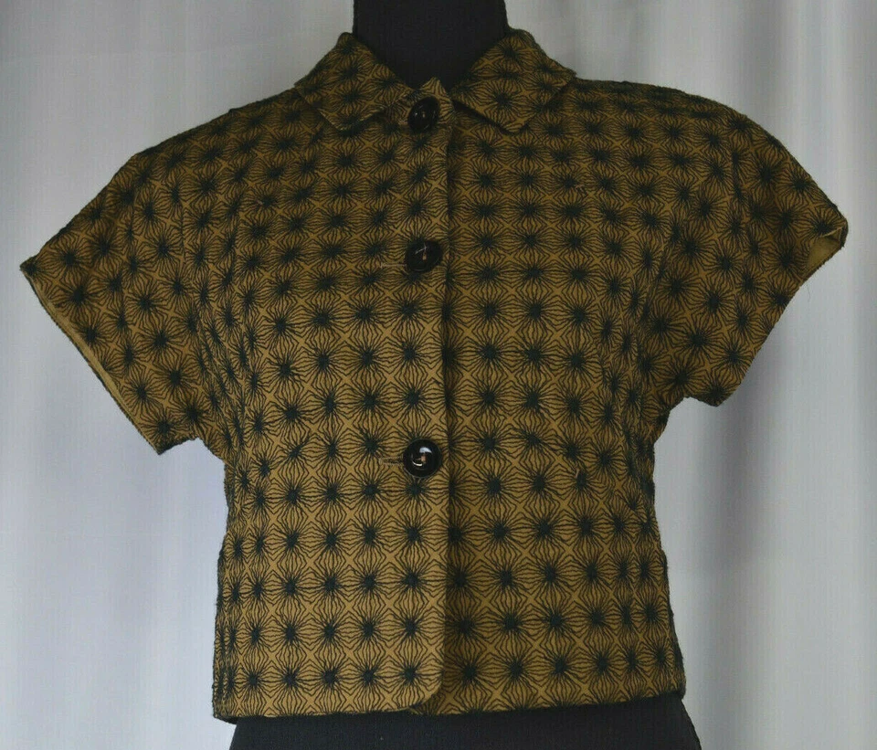 Piazza Sempione Sz 38/2 US Embroidered Flowers Blazer Short Sleeve Jacket Brown - Imagem 2 de 4
