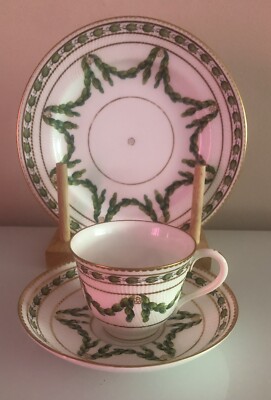 Antike Royal Worcester Blatt Swags Tasse & Untertasse + Teller Einzelhandel von Mortlocks