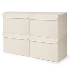 Large 22 Quart 4pack Linen Fabric Foldable Storage Bin Cube Organizer Basket W