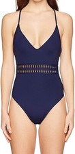 Kenneth Cole Women V-Neck Cross Back One Piece Swimsuit Blue size Medium 177346