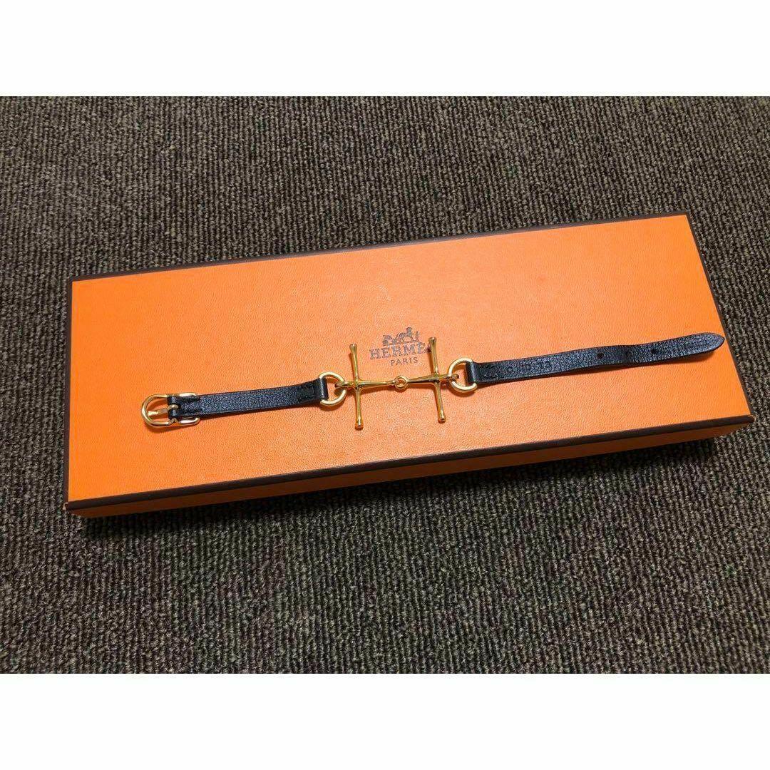 Vintage Hermes Mall Leather Bracelet with Gold H Metal Fittings from Japan