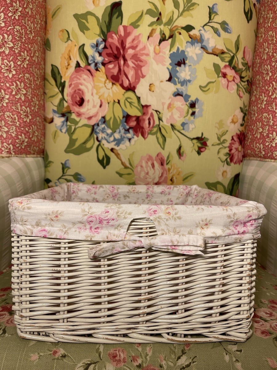 Simply Shabby Chic LARGE Floral Lined Wicker Storage Basket 12x12 Rachel Ashwel