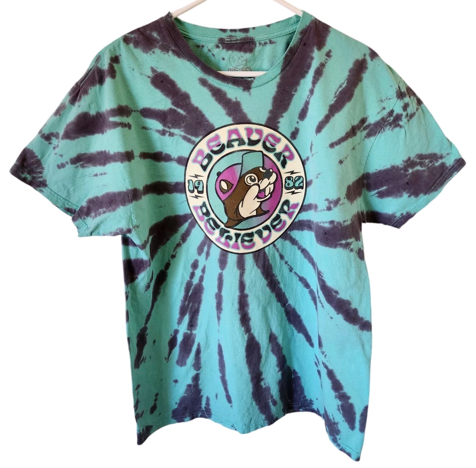 Bucees T Shirt Beaver Believer Mint Tie Dye Adult Short Sleeve Size L Large
